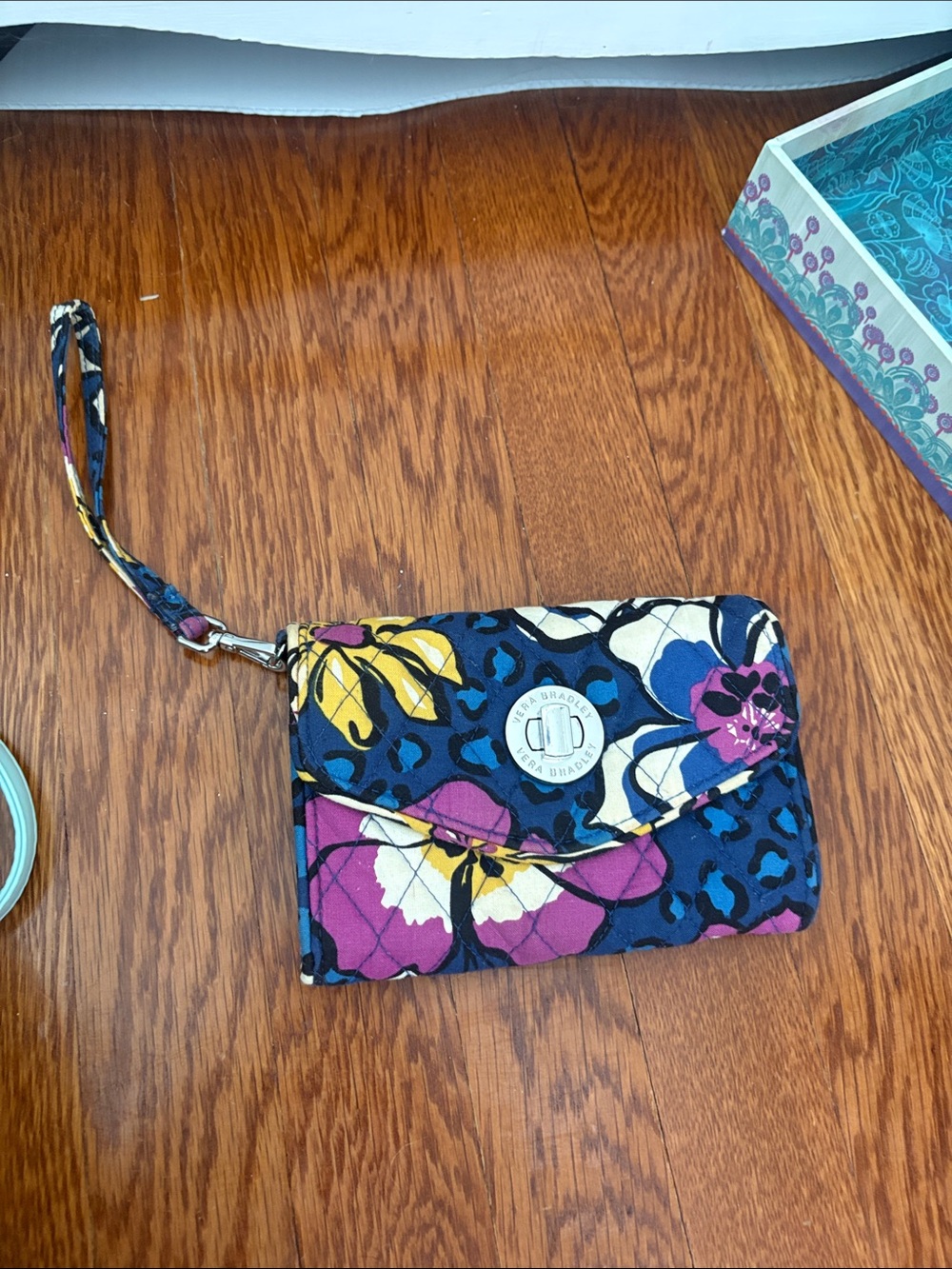 Vera Bradley Navy Floral Quilted Wristlet